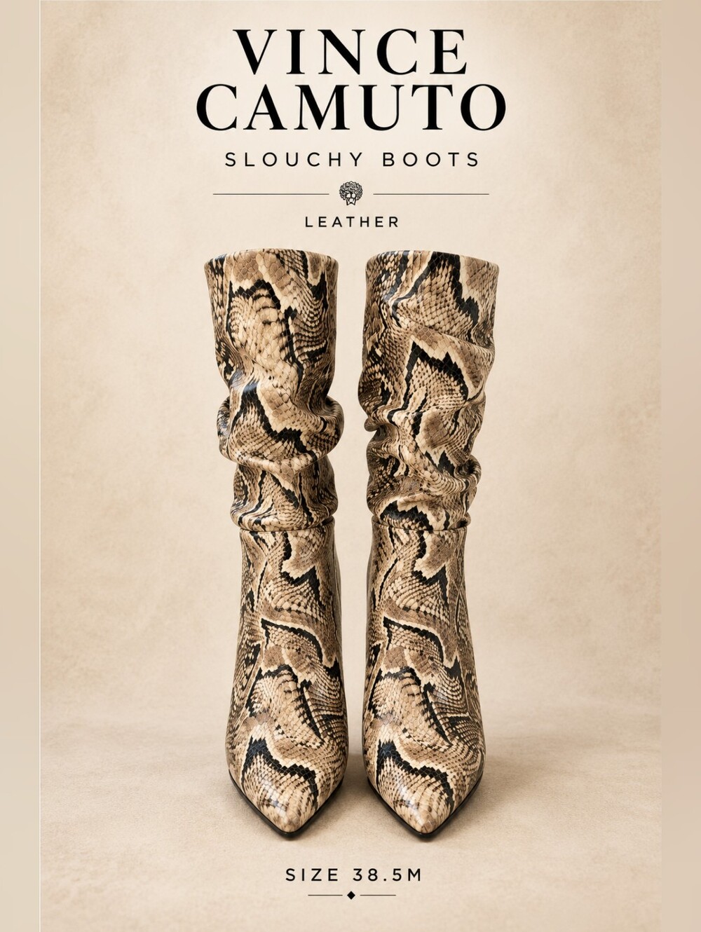 EUC Vince Camuto Snakeskin Leather Slouchy Design Heeled Boots, 8.5M